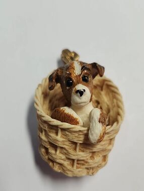 Rare 1970s Lucas Razza Puppy in Woven Basket Pendant